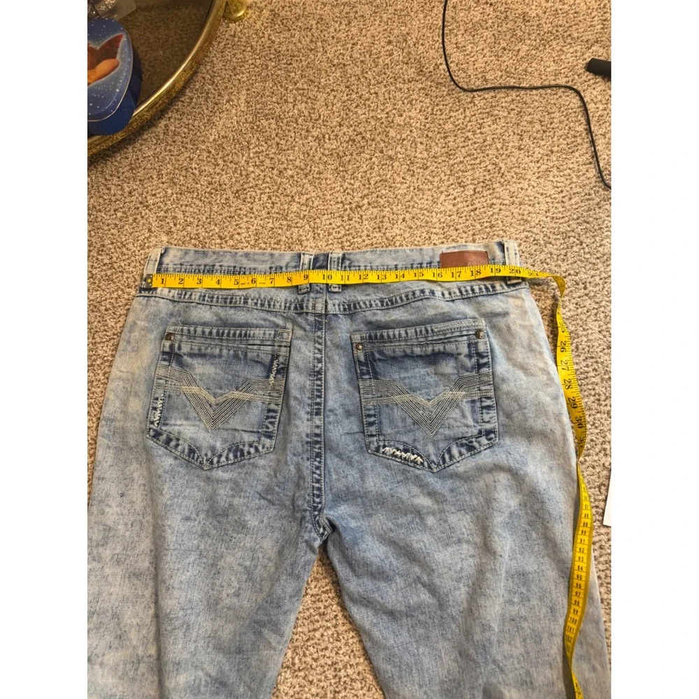 Axe & Crown Mens Slim Fit Acid Wash Blue Denim Jeans 40x32 Embroidered Pockets